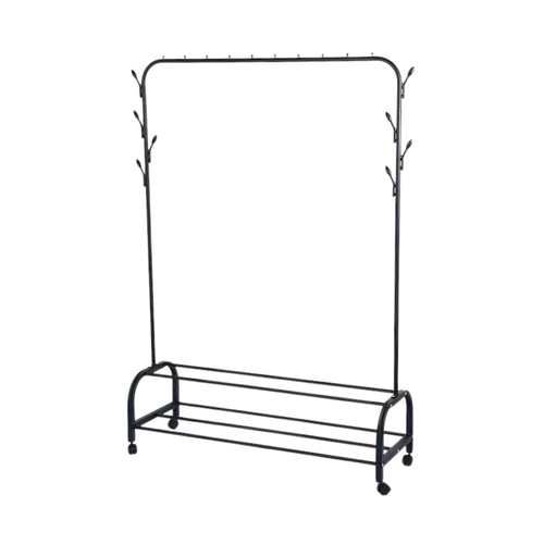 Τροχήλατη κρεμάστρα δαπέδου με ράφια παπουτσιών - YP-608 - 522629 - Black