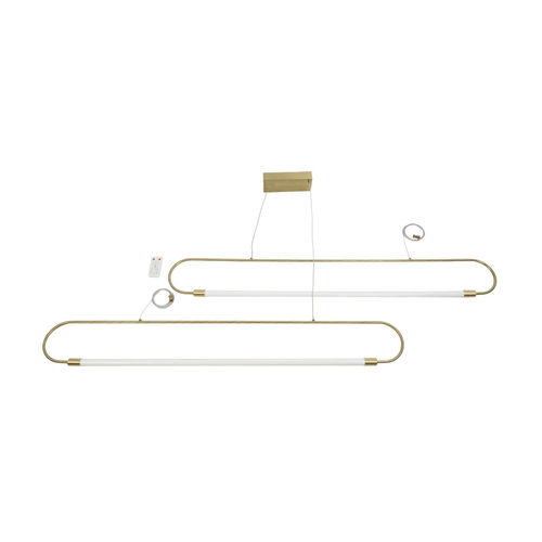 kelvo® GLOW 61665 Μοντέρνο Κρεμαστό Φωτιστικό Οροφής LED 28W 2800lm 360° AC 220-240V IP20 Ρυθμιζόμενο Λευκό CCT με Χειριστήριο από 2700K έως 6000K Dimmable - Lumileds SMD Chip - Χρυσό Πλατίνα & Λευκό Νήμα - Μ160 x Π3 x Υ25cm - 3 Χρόνια Εγγύηση