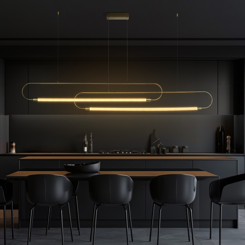 kelvo® GLOW 61665 Μοντέρνο Κρεμαστό Φωτιστικό Οροφής LED 28W 2800lm 360° AC 220-240V IP20 Ρυθμιζόμενο Λευκό CCT με Χειριστήριο από 2700K έως 6000K Dimmable - Lumileds SMD Chip - Χρυσό Πλατίνα & Λευκό Νήμα - Μ160 x Π3 x Υ25cm - 3 Χρόνια Εγγύηση