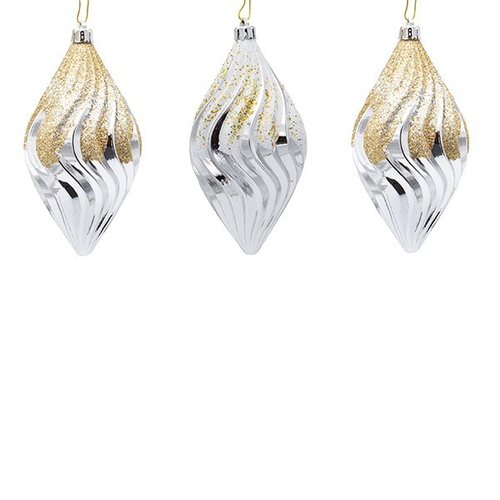 ΠΛΑΣΤΙΚΟ ΣΤΟΛΙΔΙ, ΑΣΗΜΙ, ΜΕ ΧΡΥΣΟ ΚΑΙ ΛΕΥΚΟ GLITTER, ΣΕΤ 3ΤΜΧ, 14cm