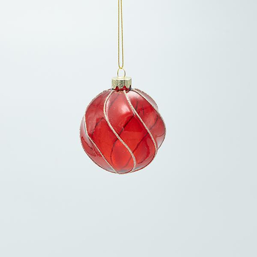 ΓΥΑΛΙΝΗ ΜΠΑΛΑ, ΚΟΚΚΙΝΗ ΔΙΑΦΑΝΗ ΜΕ ΧΡΥΣΟ GLITTER, ΣΕΤ 4ΤΜΧ, 8cm