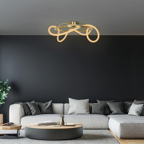 kelvo® GLOW 61673 Μοντέρνο Φωτιστικό Οροφής LED 34W 3400lm 360° AC 220-240V IP20 Ρυθμιζόμενο Λευκό CCT με Χειριστήριο από 2700K έως 6000K Dimmable - Lumileds SMD Chip - Χρυσό Πλατίνα & Λευκό Νήμα - Μ60 x Π60 x Υ30cm - 3 Χρόνια Εγγύηση