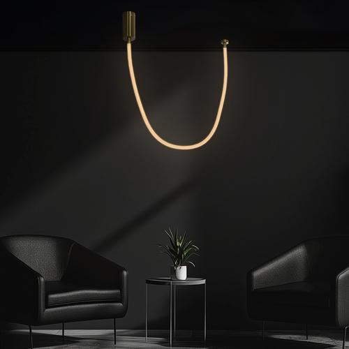 kelvo® GLOW 61666 Μοντέρνο Κρεμαστό Φωτιστικό Οροφής LED 27W 2700lm 360° AC 220-240V IP20 Ρυθμιζόμενο Λευκό CCT με Χειριστήριο από 2700K έως 6000K Dimmable - Lumileds SMD Chip - Χρυσό Πλατίνα & Λευκό Νήμα - Μ80 x Π3 x Υ80cm - 3 Χρόνια Εγγύηση