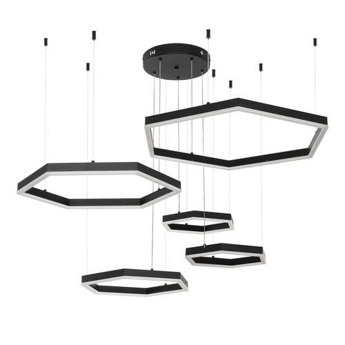 kelvo® LEXAGON 61397 Μοντέρνο Κρεμαστό Φωτιστικό Οροφής LED 120W 12000lm 200° AC 220-240V IP20 Ρυθμιζόμενο Λευκό CCT με Χειριστήριο από 2700K έως 6000K Dimmable - Lumileds SMD Chip - Μαύρο - Μ110 x Π90 x Υ110cm - 3 Χρόνια Εγγύηση