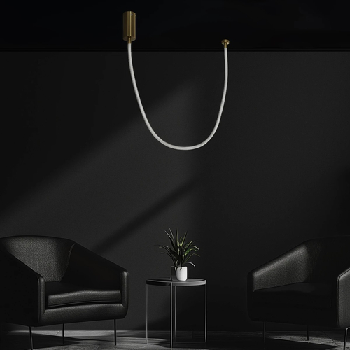 kelvo® GLOW 61666 Μοντέρνο Κρεμαστό Φωτιστικό Οροφής LED 27W 2700lm 360° AC 220-240V IP20 Ρυθμιζόμενο Λευκό CCT με Χειριστήριο από 2700K έως 6000K Dimmable - Lumileds SMD Chip - Χρυσό Πλατίνα & Λευκό Νήμα - Μ80 x Π3 x Υ80cm - 3 Χρόνια Εγγύηση