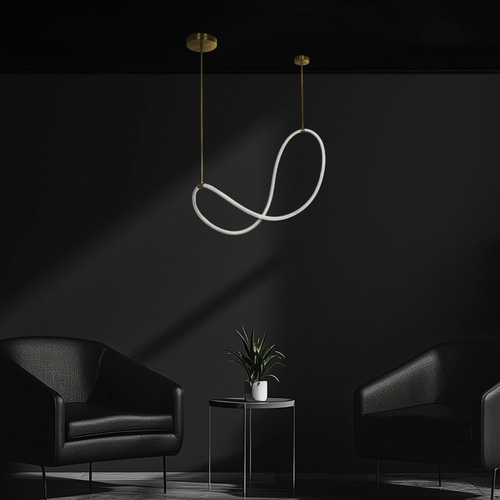 kelvo® GLOW 61667 Μοντέρνο Κρεμαστό Φωτιστικό Οροφής LED 34W 3400lm 360° AC 220-240V IP20 Ρυθμιζόμενο Λευκό CCT με Χειριστήριο από 2700K έως 6000K Dimmable - Lumileds SMD Chip - Χρυσό Πλατίνα & Λευκό Νήμα - Μ120 x Π120 x Υ60cm - 3 Χρόνια Εγγύηση