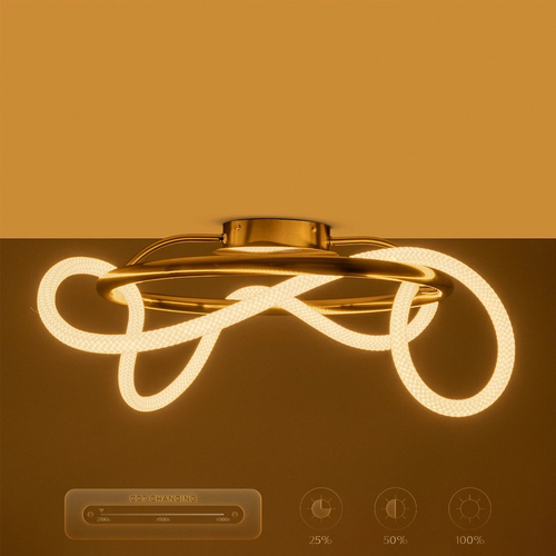 kelvo® GLOW 61673 Μοντέρνο Φωτιστικό Οροφής LED 34W 3400lm 360° AC 220-240V IP20 Ρυθμιζόμενο Λευκό CCT με Χειριστήριο από 2700K έως 6000K Dimmable - Lumileds SMD Chip - Χρυσό Πλατίνα & Λευκό Νήμα - Μ60 x Π60 x Υ30cm - 3 Χρόνια Εγγύηση