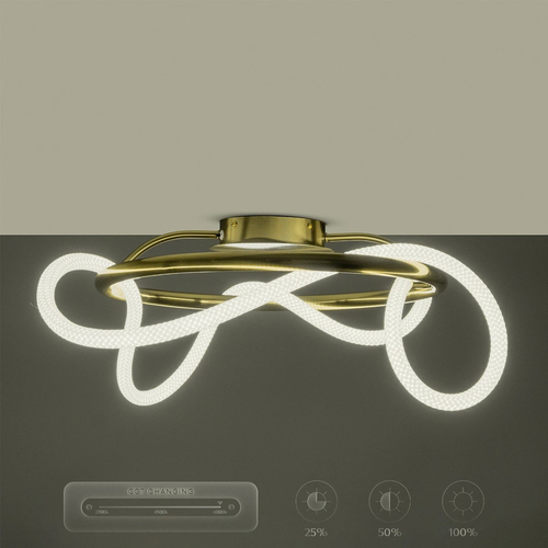 kelvo® GLOW 61673 Μοντέρνο Φωτιστικό Οροφής LED 34W 3400lm 360° AC 220-240V IP20 Ρυθμιζόμενο Λευκό CCT με Χειριστήριο από 2700K έως 6000K Dimmable - Lumileds SMD Chip - Χρυσό Πλατίνα & Λευκό Νήμα - Μ60 x Π60 x Υ30cm - 3 Χρόνια Εγγύηση