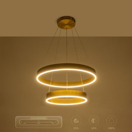 kelvo® VENOM 61187-DECO Μοντέρνο Κρεμαστό Φωτιστικό Οροφής LED 75W 8818lm 120° AC 220-240V IP20 Ρυθμιζόμενο Λευκό CCT με Χειριστήριο από 2700K έως 6000K Dimmable - Lumileds SMD Chip - Χρυσό Βούρτσας - Μ60 x Π60 x Υ40cm - 3 Χρόνια Εγγύηση