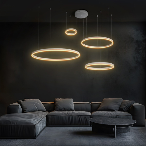 kelvo® VENOM 61192 Μοντέρνο Κρεμαστό Φωτιστικό Οροφής LED 150W 17659lm 120° AC 220-240V IP20 Ρυθμιζόμενο Λευκό CCT με Χειριστήριο από 2700K έως 6000K Dimmable - Lumileds SMD Chip - Λευκό Ματ - Μ150 x Π90 x Υ60cm - 3 Χρόνια Εγγύηση