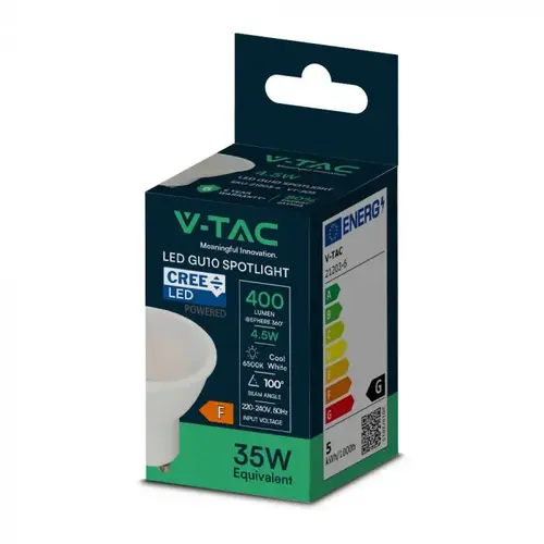 V-TAC - Φωτιστικό LED Chip CREE GU10 4,5W 100° Κάλυψη Ματ 3000K