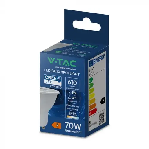 V-TAC - Φωτιστικό LED Chip CREE GU10 7,5W 38° 6500K
