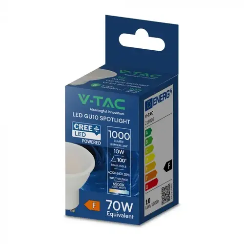 V-TAC - Φωτιστικό LED Chip CREE GU10 10W 100° Κάλυψη Ματ 6500K V-TAC - Φωτιστικό LED Chip CREE GU10 10W 100° Κάλυψη Ματ 6500K