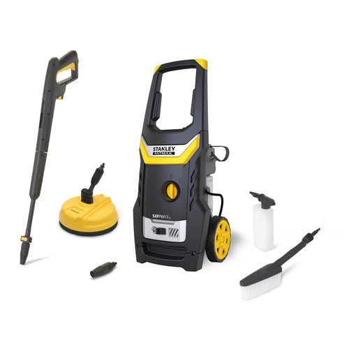 Πλυστικό μηχάνημα 1700W 130Bar, παροχή νερού 450L/h, θερμοκρασία νερού 50°C και αντλία από αλουμίνιο. Περιλαμβάνει πιστόλι, προέκταση, περιστροφικό ακροφύσιο, ρυθμιζόμενο ακροφύσιο λάστιχο υψηλής πίεσης 5m, φίλτρο νερού και δοχείο απορρυπαντικού, βούρτσα