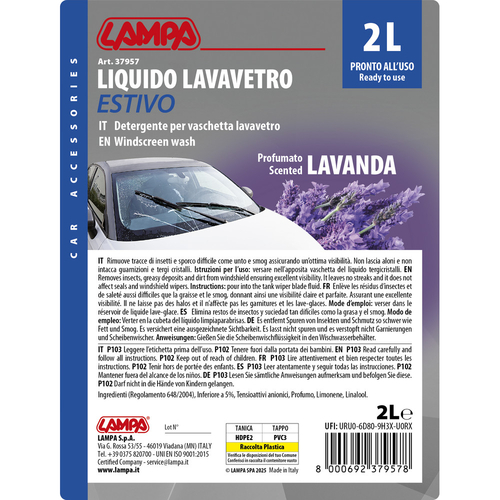 ΥΓΡΟ ΥΑΛΟΚΑΘΑΡΙΣΤΗΡΩΝ SUMMER SCREEN WASH ΜΕ ΑΡΩΜΑ ΛΕΒΑΝΤΑ (ΕΤΟΙΜΟ ΓΙΑ ΧΡΗΣΗ) 2000ml