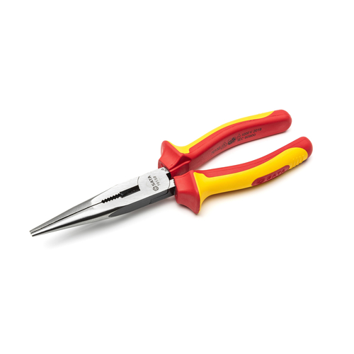 Μυτοτσίμπιδο με μόνωση 1000V VDE 200mm. Πιστοποιημένο VDE.
 Κατάλληλο για χρήση σε περιοχές υψηλής τάσης, έως 1000 V εναλλασσόμενου ρεύματος.
 Οδοντωτές σιαγόνες για ακρίβεια στο κράτημα σε περιορισμένους χώρους.
 Σκληρυμένο με επαγωγή με λοξά δόντια που