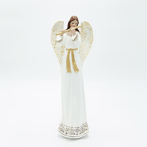 ΑΓΓΕΛΟΣ ΠΟΛΥΡΕΖΙΝ, ΜΕ ΦΛΑΟΥΤΟ, ΛΕΥΚΟΣ, 10.5x28.5cm