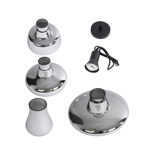 GLOBOSTAR® FEMINE 01011 Μοντέρνο Κρεμαστό Φωτιστικό Οροφής με Ντουί 4 x E27 AC 220-240V IP20 - Γκρι & Μαύρο - Μ70 x Π70 x Y24.5cm - Σετ 4 Τεμαχίων