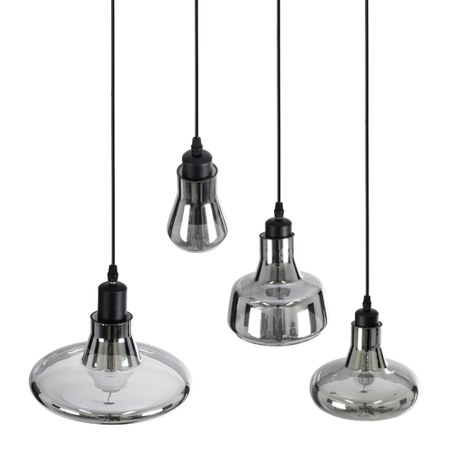 GLOBOSTAR® FEMINE 01011 Μοντέρνο Κρεμαστό Φωτιστικό Οροφής με Ντουί 4 x E27 AC 220-240V IP20 - Γκρι & Μαύρο - Μ70 x Π70 x Y24.5cm - Σετ 4 Τεμαχίων