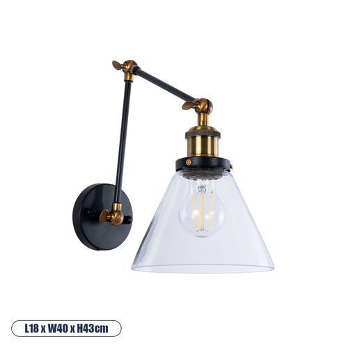 GLOBOSTAR® BINGLEY 01068 Vintage Φωτιστικό Τοίχου - Απλίκα με Ντουί 1 x E27 AC 220-240V IP20 - Διάφανο & Χρυσό - Μ18 x Π40 x Υ43cm