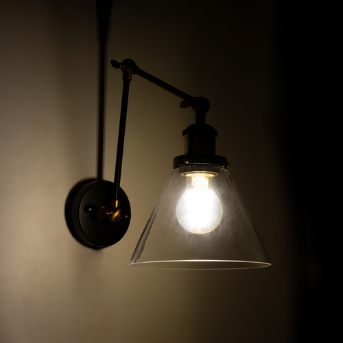 GLOBOSTAR® BINGLEY 01068 Vintage Φωτιστικό Τοίχου - Απλίκα με Ντουί 1 x E27 AC 220-240V IP20 - Διάφανο & Χρυσό - Μ18 x Π40 x Υ43cm