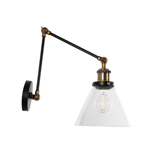 GLOBOSTAR® BINGLEY 01068 Vintage Φωτιστικό Τοίχου - Απλίκα με Ντουί 1 x E27 AC 220-240V IP20 - Διάφανο & Χρυσό - Μ18 x Π40 x Υ43cm