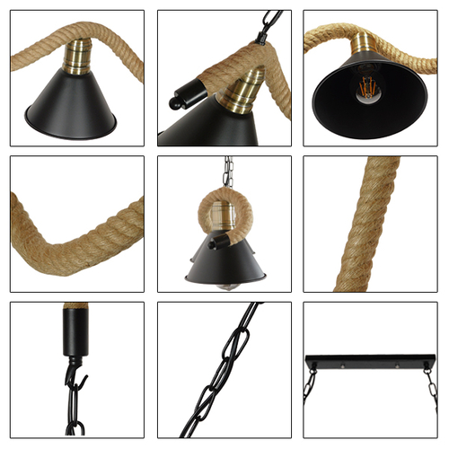 GLOBOSTAR® TYMEN 01190 Vintage Κρεμαστό Φωτιστικό Οροφής με Ντουί 5 x E27 AC 220-240V IP20 - Μαύρο & Μπεζ - Μ150 x Π22 x Υ23cm