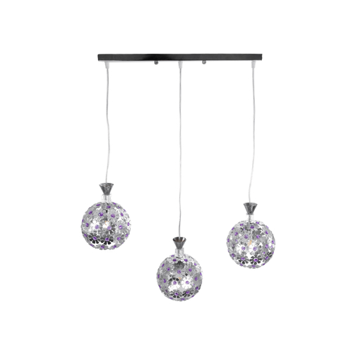 GLOBOSTAR® BOUQUET 01249 Μοντέρνο Κρεμαστό Φωτιστικό Οροφής με Ντουί 3 x E27 AC 220-240V IP20 - Ασημί & Μωβ - Μ66 x Π18 x Υ24cm