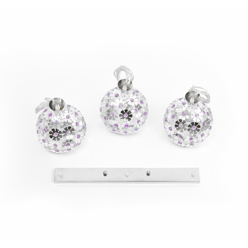 GLOBOSTAR® BOUQUET 01249 Μοντέρνο Κρεμαστό Φωτιστικό Οροφής με Ντουί 3 x E27 AC 220-240V IP20 - Ασημί & Μωβ - Μ66 x Π18 x Υ24cm