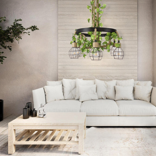 GLOBOSTAR® HELLET 01193 Vintage Κρεμαστό Φωτιστικό Οροφής με Ντουί 6 x E27 AC 220-240V IP20 - Μαύρο & Πράσινο - Μ72 x Π72 x Υ80cm