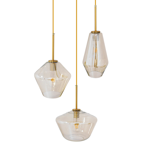 GLOBOSTAR® AMARIS 00978 Μοντέρνο Κρεμαστό Φωτιστικό Οροφής με Ντουί 3 x E27 AC 220-240V IP20 - Χρυσό Πλατίνα & Μελί - Μ50 x Π50 x Υ30cm