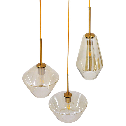 GLOBOSTAR® AMARIS 00978 Μοντέρνο Κρεμαστό Φωτιστικό Οροφής με Ντουί 3 x E27 AC 220-240V IP20 - Χρυσό Πλατίνα & Μελί - Μ50 x Π50 x Υ30cm