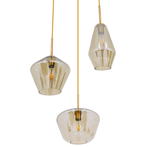 GLOBOSTAR® AMARIS 00978 Μοντέρνο Κρεμαστό Φωτιστικό Οροφής με Ντουί 3 x E27 AC 220-240V IP20 - Χρυσό Πλατίνα & Μελί - Μ50 x Π50 x Υ30cm