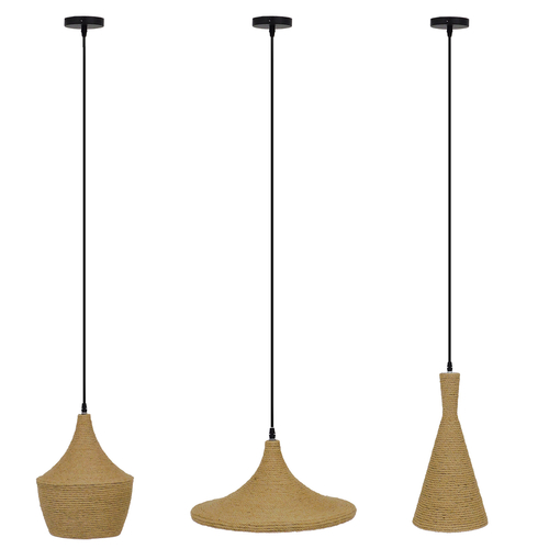 GLOBOSTAR® SHANGHAI ROPE 00875 Μοντέρνo Κρεμαστό Φωτιστικό Οροφής με Ντουί 3 x E27 AC 220-240V IP20 - Μπεζ & Χρυσό - Μ81 x Π81 x Υ39cm - Σετ 3 Τεμαχίων