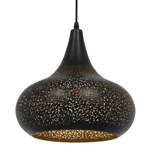 GLOBOSTAR® JANIS 01590 Μοντέρνο Κρεμαστό Φωτιστικό Οροφής με Ντουί 1 x E27 AC 220-240V IP20 - Μαύρο & Χρυσό - Μ30 x Π30 x Υ30cm