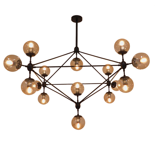 GLOBOSTAR® SENTINEL 01637 Μοντέρνο Φωτιστικό Οροφής με Ντουί 15 x E27 AC 220-240V IP20 - Μαύρο & Μελί - Μ150 x Π150 x Υ115cm