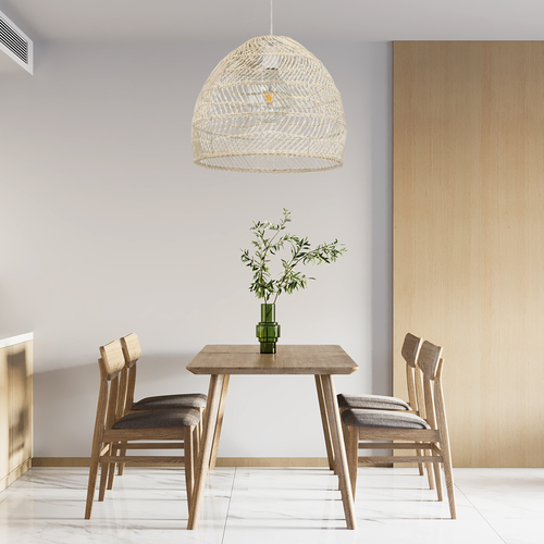 GLOBOSTAR® MALIBU 00968 Boho Κρεμαστό Φωτιστικό Οροφής με Ντουί 1 x E27 AC 220-240V IP20 - Μπεζ - Μ40 x Π40 x Υ35cm