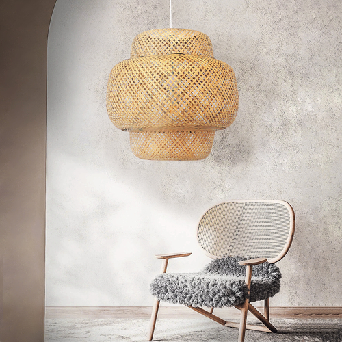 GLOBOSTAR® MALDIVES 01657 Boho Κρεμαστό Φωτιστικό Οροφής με Ντουί 1 x E27 AC 220-240V IP20 - Μπεζ - Μ56 x Π56 x Υ54cm