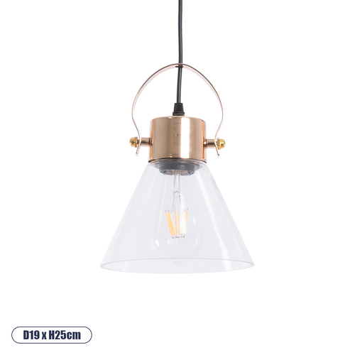 GLOBOSTAR® JAVER 00935 Vintage Κρεμαστό Φωτιστικό Οροφής με Ντουί 1 x E27 AC 220-240V IP20 - Διάφανο & Ροζ Χρυσό - Μ19 x Π19 x Υ25cm