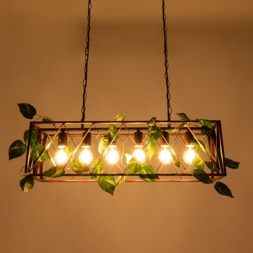 GLOBOSTAR® CLARITY 00963 Vintage Κρεμαστό Φωτιστικό Οροφής με Ντουί 6 x E27 AC 220-240V IP20 - Χάλκινο Εφέ Σκουριάς & Πράσινο - Μ78 x Π25 x Υ22cm