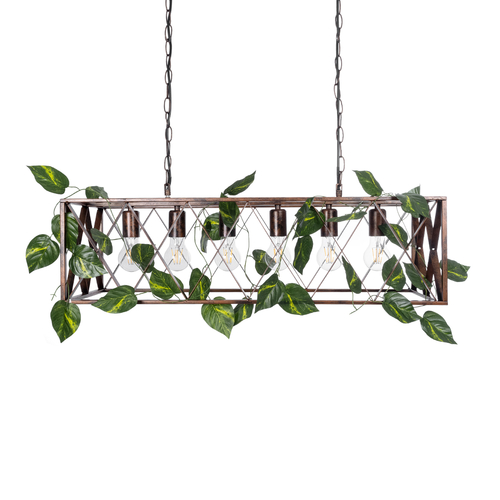 GLOBOSTAR® CLARITY 00963 Vintage Κρεμαστό Φωτιστικό Οροφής με Ντουί 6 x E27 AC 220-240V IP20 - Χάλκινο Εφέ Σκουριάς & Πράσινο - Μ78 x Π25 x Υ22cm