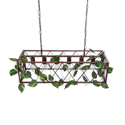 GLOBOSTAR® CLARITY 00963 Vintage Κρεμαστό Φωτιστικό Οροφής με Ντουί 6 x E27 AC 220-240V IP20 - Χάλκινο Εφέ Σκουριάς & Πράσινο - Μ78 x Π25 x Υ22cm