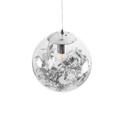 GLOBOSTAR® HARPER 01510 Μοντέρνο Κρεμαστό Φωτιστικό Οροφής με Ντουί 1 x E27 AC 220-240V IP20 - Διάφανο & Ασημί - Μ25 x Π25 x Υ30cm