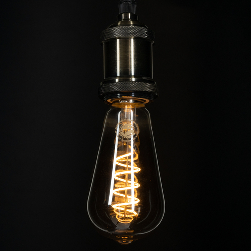 GLOBOSTAR® PEAR 99145 Λάμπα E27 ST64 LED 4W 280lm 360° AC 220-240V IP20 Θερμό Λευκό 2700K Dimmable - Soft S Spiral Filament Chip - Μαύρο Φιμέ - Μ6.4 x Π6.4 x Υ14cm - 3 Χρόνια Εγγύηση