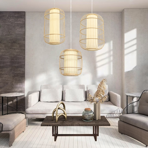 GLOBOSTAR® HIBISCUS 01633 Boho Κρεμαστό Φωτιστικό Οροφής με Ντουί 1 x E27 AC 220-240V IP20 - Μπεζ - Μ26 x Π26 x Y32cm