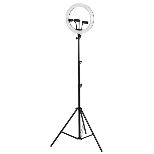 GloboStar® 75803 Professional Digital Ring Light Φ36cm LED SMD 50W 5000lm 180° DC 5V με Καλώδιο Τροφοδοσίας USB - Ενσωματωμένο και Ασύρματο Χειριστήριο RF 2.4Ghz Εναλλαγής Χρωμάτων & 3 Βάσεις Τηλεφώνου - Πολύχρωμο RGBW+WW Dimmable