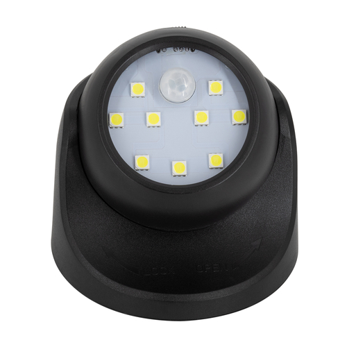 GloboStar® 79001 Μαύρο Φωτιστικό Μπαταρίας σε Σχήμα Κάμερας LED SMD 3W 300lm με Αισθητήρα Ημέρας-Νύχτας και PIR Αισθητήρα Κίνησης Ψυχρό Λευκό 6000K