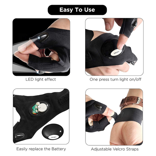 GLOBOSTAR® HANDLAMP 79067 Φακός Γάντι Χεριού LED 1W 100lm 60° DC 3V με 1xCR2016 Μπαταρία Αδιάβροχο IP44 Ψυχρό Λευκό 6000K - Μ33 x Π13.5 x Υ1cm - 1 Χρόνο Εγγύηση