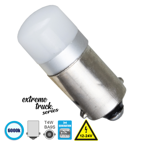 GLOBOSTAR® BA9S-T4W 81293 Λάμπα Ba9S T4W CANbus LED 1W 150lm 360° DC 12-24V IP20 Ψυχρό Λευκό 6000K - 1 x Epistar SMD3030 Chip - Μ1.1 x Π1.1 x Υ2.6cm - 1 Χρόνο Εγγύηση