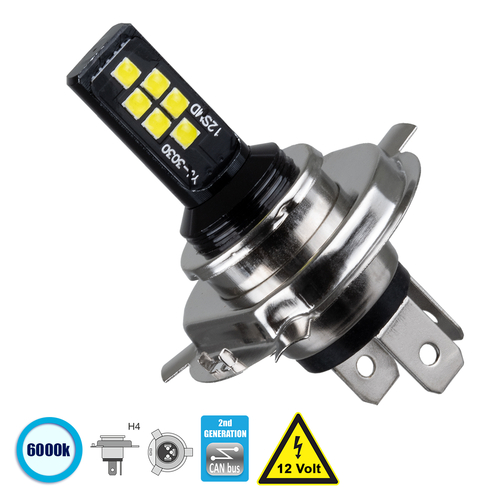 GLOBOSTAR® H4 81446 Λάμπα H4 CANbus LED 8W 1200lm 360° DC 12V IP20 Ψυχρό Λευκό 6000K - 12 x Epistar SMD3030 Chip - Μ4.7 x Π4.7 x Υ6.6cm - 1 Χρόνο Εγγύηση